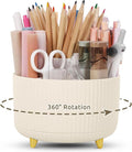 KONVINIT Pencil Pen Holder for Desk, 5 Slots 360 - Degree Rotating Desktop Organizer, Cute Desk Organizers and Accessories for School, Home, Office and Art Supply, Beige