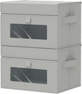 Storage Bins with Lids, Cube Organizer Basket with Window, Closet Boxes with Carrying 2 Handles and Sturdy PP Support Plate, 2 Pack, Grey, 10.2 x 7.9 x 6.7 In, XSNY17GS-2