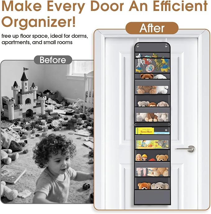 WISELIFE 6-Tier Over The Door Organizer Storage Detachable Design Door Hanging Storage Organizer with Clear Window Behind The Door Storage for Nursery Bedroom Bathroom Pantry Closet Dark Grey