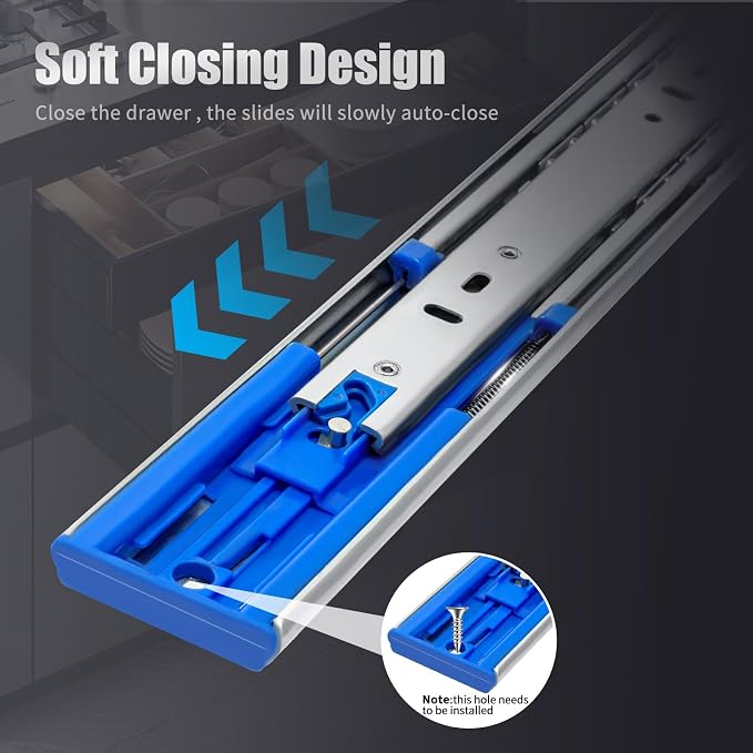 SLIDEWAY 200 Lbs Soft Close Heavy Duty Drawer Slides 1 Pair 14 16 18 20 22 24 26 28 Inch Full Extension Ball Bearing Sliding Rails Cabinet Runners Tracks Tool Box Glides-Soft Closing 18"