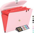 Sooez Expanding File Folder, 13 Pocket Accordion File Organizer, Monthly Expandable File Folder for Documents with Labels, Portable Bill Receipt Organizer for School Office Supplies, Letter A4 Size
