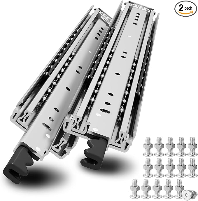VADANIA #XD76 56" Detachable Locking Heavy Duty Drawer Slide | 3" Widening Up to 330lb Load Capacity, 3-Fold Full Extension, Ball Bearing Lock-in & Lock-Out, Side Mount, 1-Pair