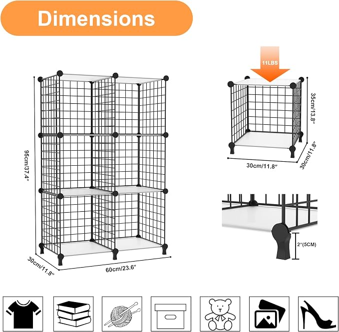 AWTATOS Wire 6 Cube Storage Organizer, Closet Storage Shelves Stackable | Metal Cube Storage Bookshelf, DIY Portable Closet Clothes Organizer, Wire Shelving for Bedroom, Home, Office Black