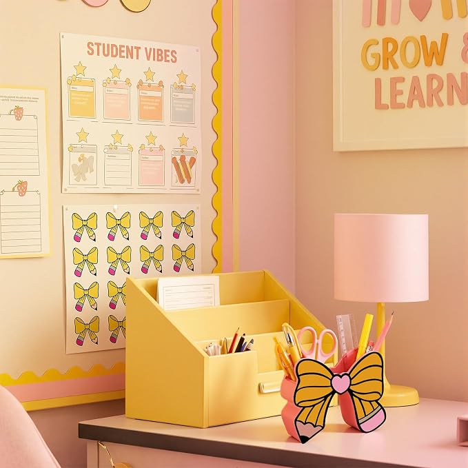Tenceur Back to School Teacher Supplies Pencil Bow Pen Holder for Desk Large Capacity Pencil Holder Cute Desk Organizer for Classroom Office Makeup Brush Holders Christmas Decor Gift for Girls Women