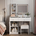 Makeup Vanity Desk Set with LED Lighted Mirror & Power Outlet, Makeup Vanity Table with 2 Drawers,1 Cabinet, Storage Bench,for Bedroom, Bathroom