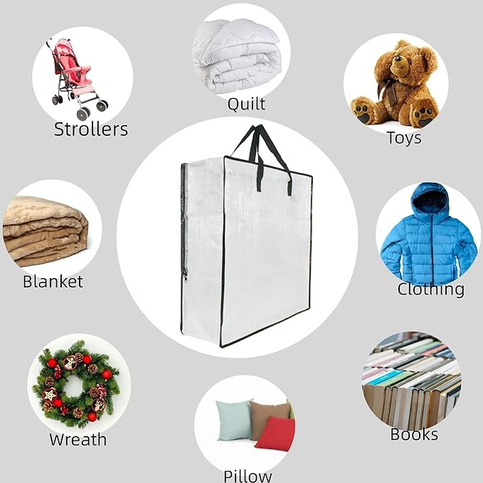 6 Pack Clear Storage Bags with Zipper and Handles, Blanket Bags For Closet Storage, Moving and Packing Supplies for College, Underbed Storage Organizer for Clothes Pillow Bedding Christmas Wreath