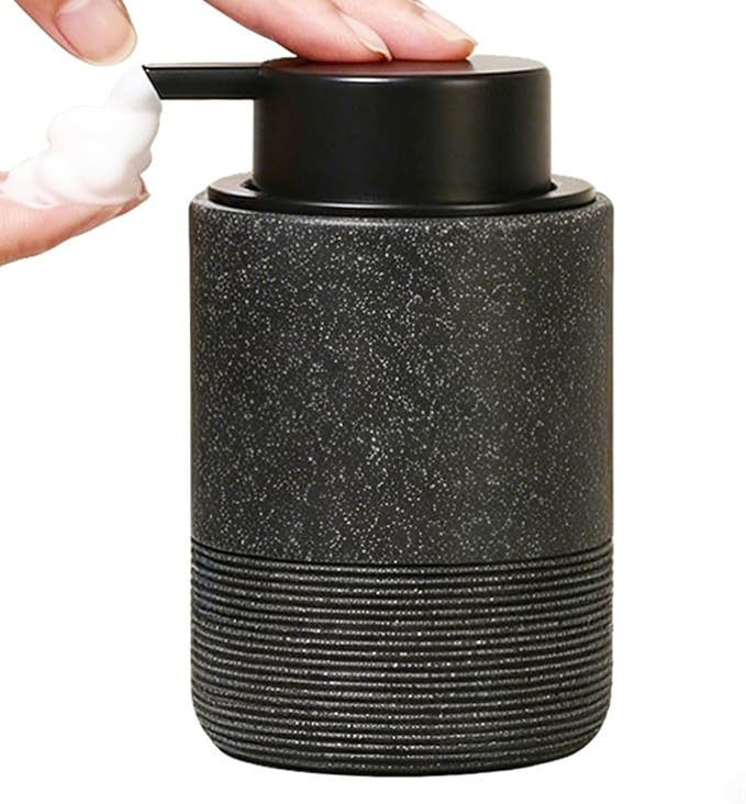 Resin Foaming Soap Dispenser, 11 OZ Bathroom & Kitchen Foam Soap Dispenser, Easy Press Pump, Refillable Hand Soap Dispenser, Modern Decor (Black)