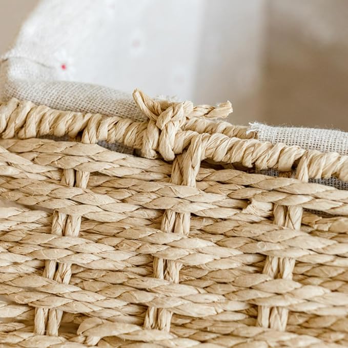1PC Woven Storage Basket with Lid for Closet Shelf-Khaki Large | Bathroom, Closet & Shelf Storage Basket, Sewing & Towel Basket, Blanket & Toy Storage, Woven Basket with Liner