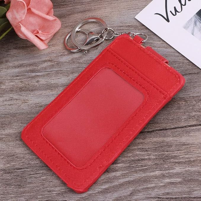 Portable PU Leather Business ID Card Credit Badge Holder Coin Purse Wallet Keychain Black
