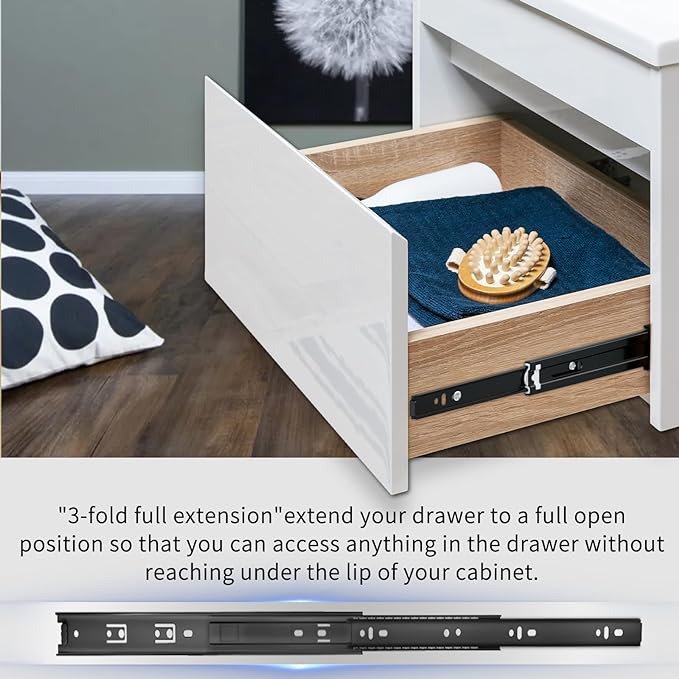 YENUO 5 Pairs 3-Fold Full Extension Drawer Slides Ball Bearing 10–24 Inch | Cabinet Drawer Glides Heavy Duty 100LB Smooth Quiet Rails Easy to Install 10–24 Inch for Kitchen Dresser Furniture Hardware