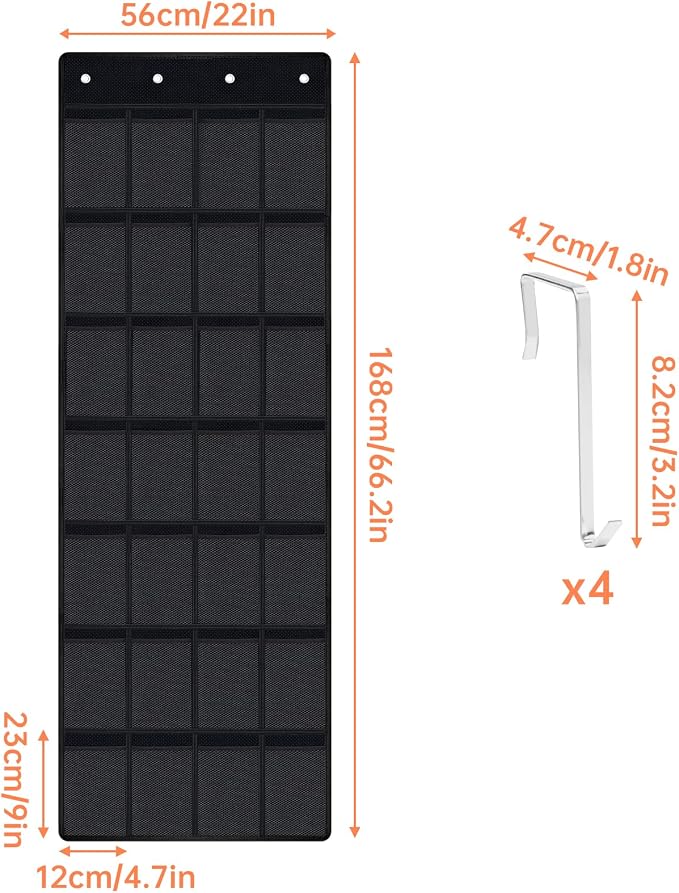 NiHome 28 Pockets Door Hanging Cup Organizer Fit for Stanley Tumbler, Black | Large Capacity Over the Door Water Bottle Organizer, Space-Saving Elastic Mesh Bottle Holder for Kitchen, Pantry, Classroom