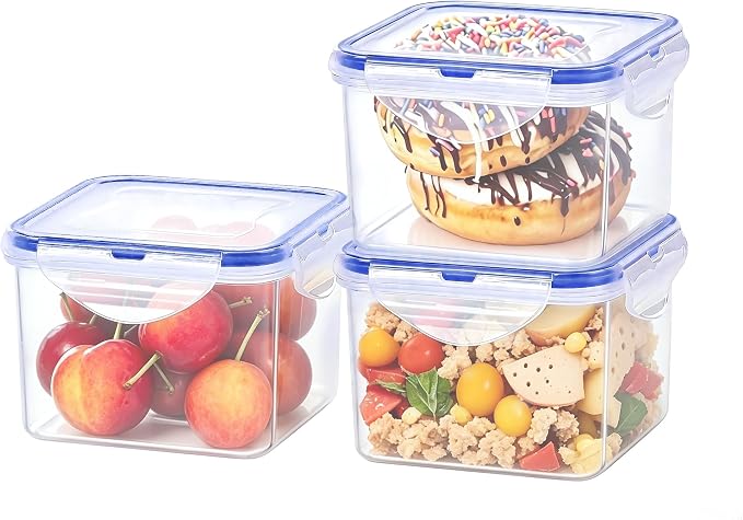 KIGI 23 OZ Square Food Storage Containers with 4-Sided Locking Lid, Leak proof, Ideal for Lunch and Meal Prep, BPA-Free Plastic, 2.9 Cup, 6 Piece Set