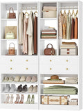 Besiost Closet System, 55.6"/4.7 FT Closet Organizer System with Drawers and Shelves, Walk-in Closets Systems for Small Closets, Free Standing Reach in Closet Tower, Load 1200+LBS, White 2 Pack