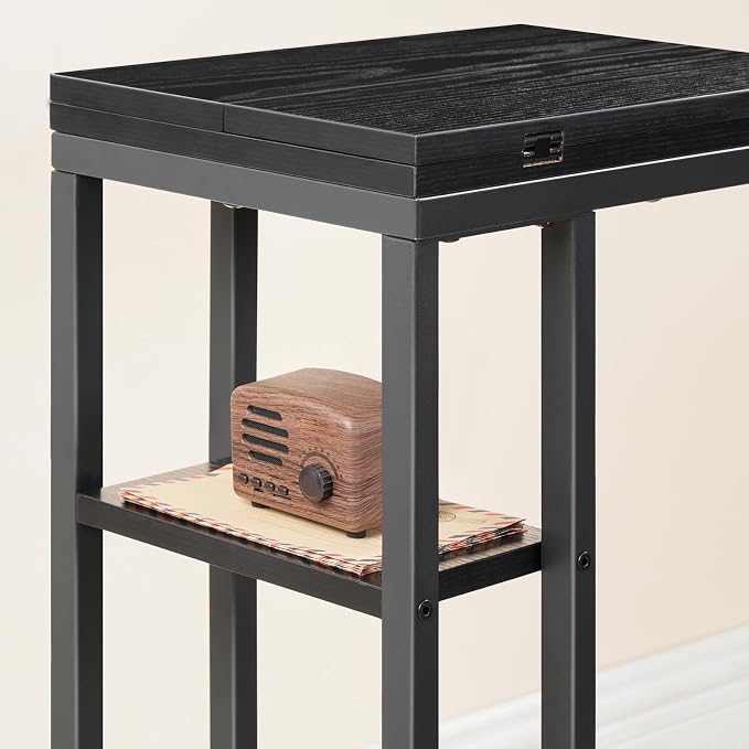 HOOBRO Foldable C Shaped End Table, C Shaped Side Table with Storage Shelf, Small Snack Table, Slide Under Couch Table for Sofa, Living Room Bedroom Small Spaces Easy Assembly, Black BK29SF01