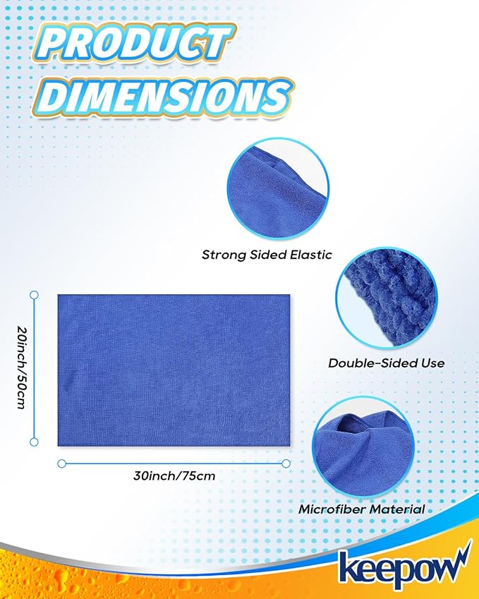 KEEPOW 10PCS Microfiber Cleaning Cloths Extra Large 30" x 20", Multi-Purpose Color Rags, Washable Reusable Streak Free Lint Free Towels for Floor Mop (White & Blue & Green & Black & Grey)