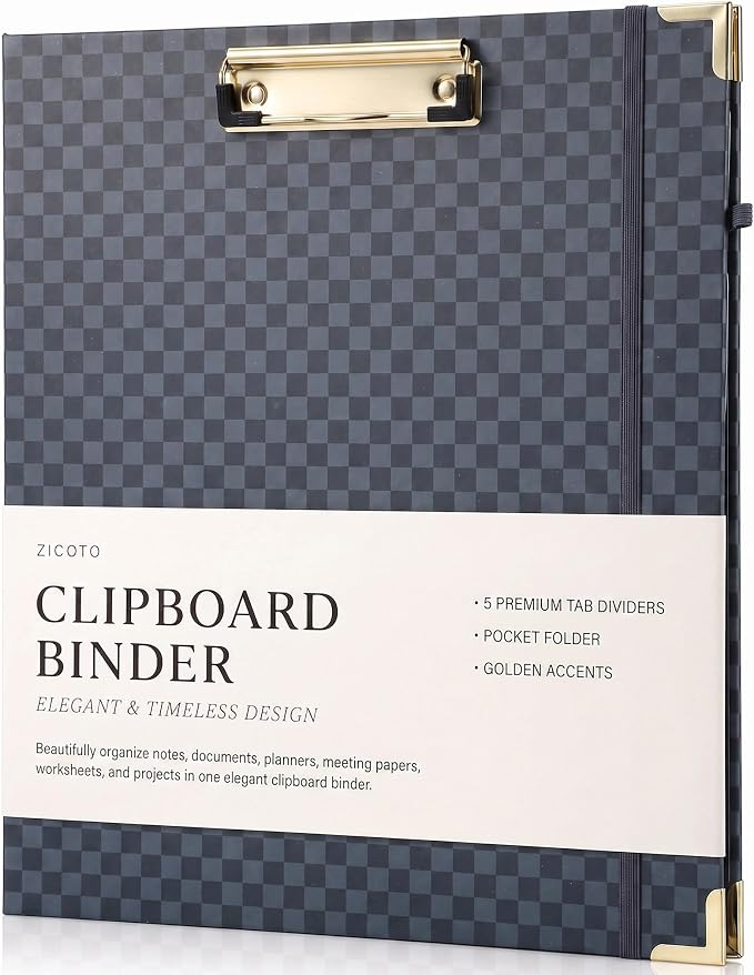 Aesthetic Clipboard Binder with Dividers - Document Organizer and Clipboard Folder for Work - Sturdy 3 Ring Binder & Planner Folio for Streamlined School Projects, Notes and Daily Office Productivity