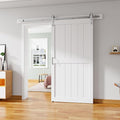 42''x84'' Sliding Barn Door with 7 Ft Brushed Nickel Hardware Kit | Pre-Drilled Holes Easy Assembly - Include Installation Manual, Water-Proof PVC Surface, H-Frame, White
