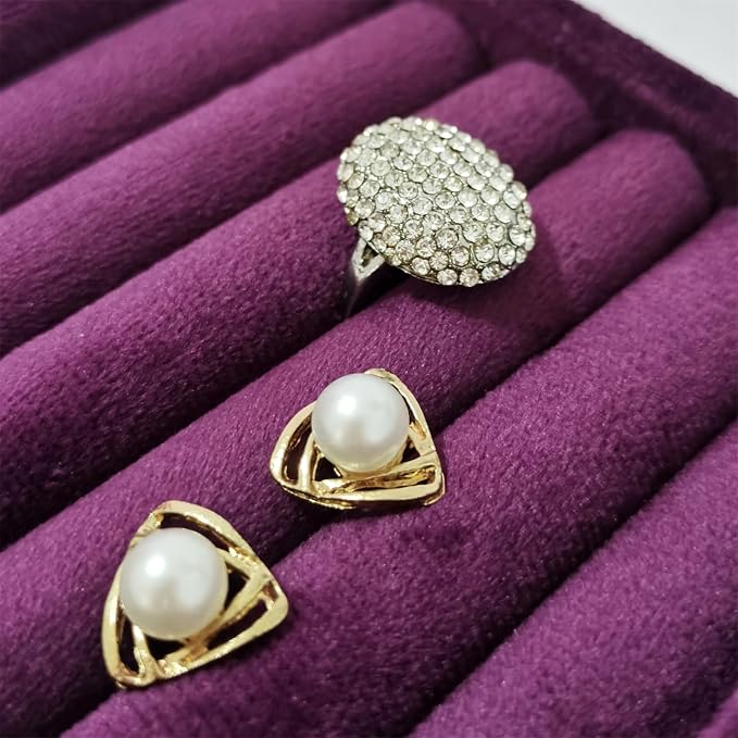 SCIKHETF Velvet Ring Earrings Studs organizer Tray Small Ring Insert Display Tray 5 Slots Stackable (Purple)