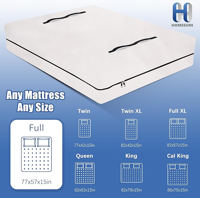HOMESURE Mattress Bags for Moving and Storage with 8 Handles - Mattress Cover for Moving - Heavy Duty, Strong Zipper Closure, Moving Supplies & Moving Bag - Semi-Transparent, Full