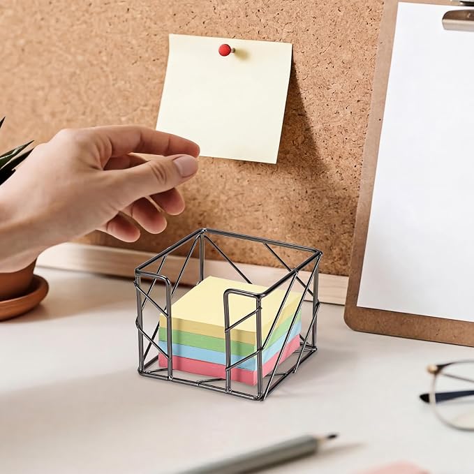 BTSKY Metal Sticky Note Holder, 3x3 Inch Post It Note Dispenser, Modern Memo Cube Holder Desk Organizer for Office & Home, Iron Sturdy Desktop Sticky Note Storage, Black