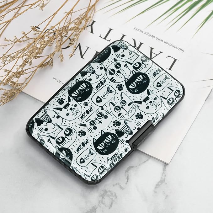 ELFISH RFID Blocking Credit Cards Holder Aluminum Wallet Metal ID Case for Men Women(Monster Cats)