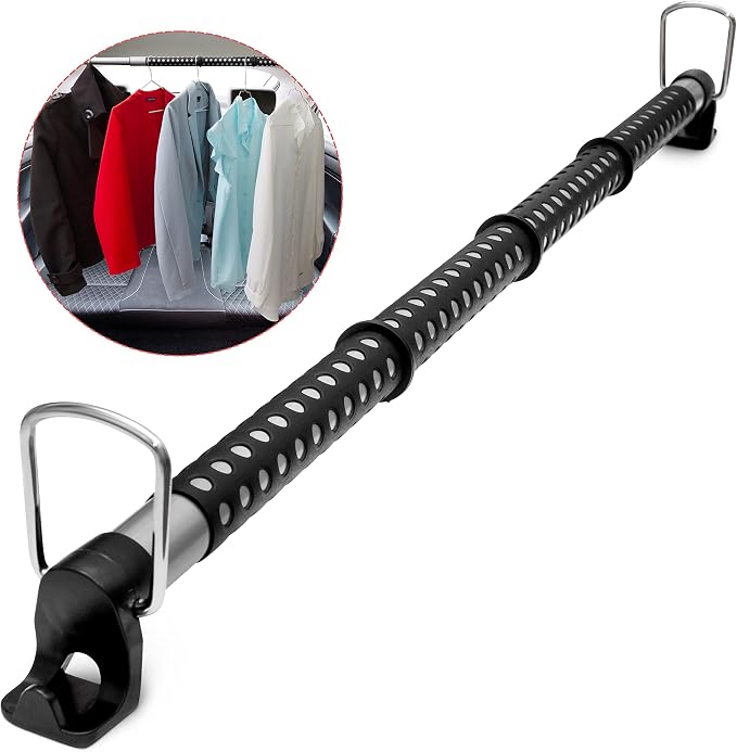 VaygWay Expandable Car Clothes Hanger Bar- Heavy Duty Hanger Metal Storage Suit Rod-Car Hanging Closet Organizer Rack Expandable to 62"- Portable Seat Rack Universal Fit- Car Van Truck RV SUV Fit