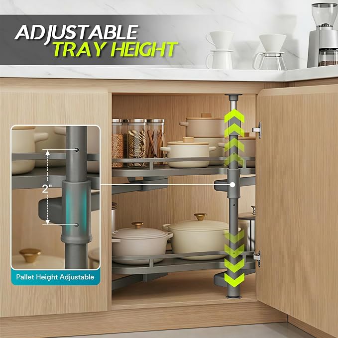 Blind Corner Cabinet Pull Out Organizer, Heavy Duty 2-Tier Soft Close System, Fits 12”-18” Cabinets, Left/Right Adjustable Magic Corner Storage for Kitchen Cabinets