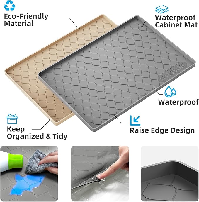 Winisok Silicone Under Sink Mat 19" x 19", kitchen Essentials and Gadgets, Shelf liner and Cabinet Protector, Home Organizers and Storage, Waterproof Bathroom Tray