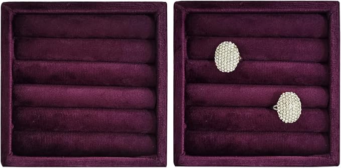 SCIKHETF Velvet Ring Earrings Studs organizer Tray Small Ring Insert Display Tray 5 Slots Stackable (Purple)