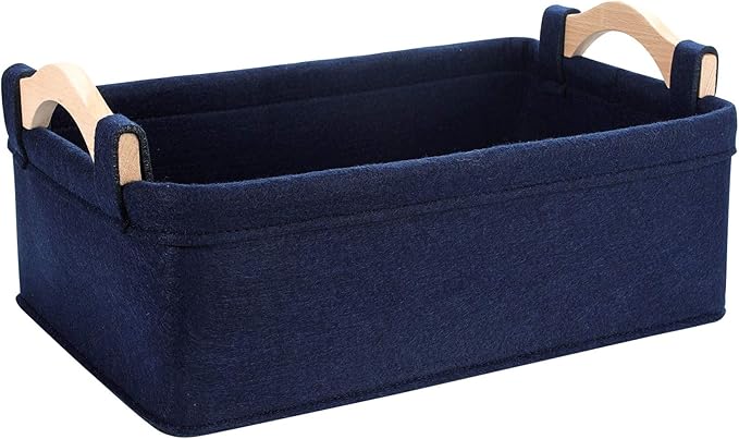 Small Storage Baskets Little Felt Soft Fabric Basket Storage Bins for Books Magazines Newspapers Shelves Collapsible Navy Blue Containers