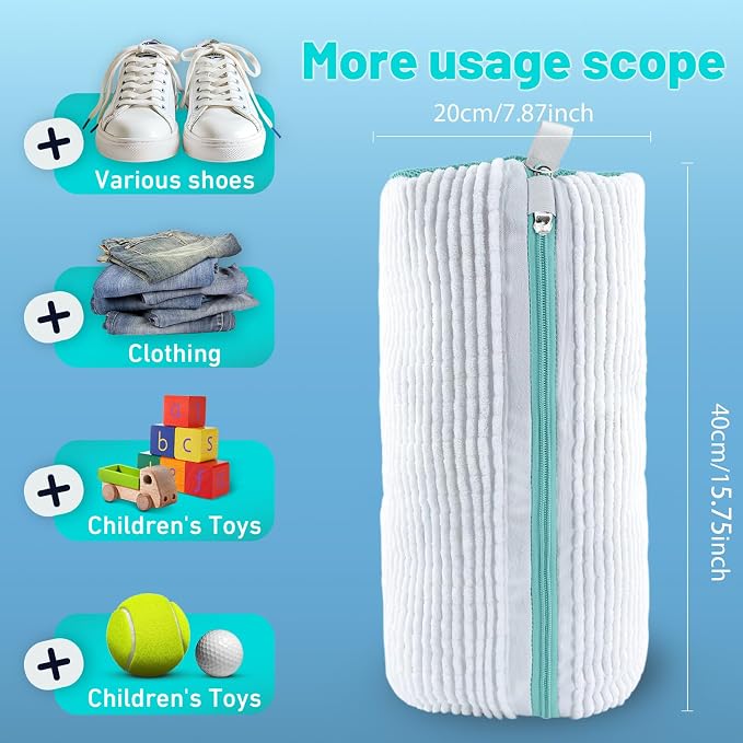 XXL Shoe Washing Machine Bag, Laundry Shoe Bag for Washer and Dryer, Laundry Shoe Bag Protect Sneaker, Running Shoes, Bras, Delicates and Toys, Includes 2 Shoes (White 1 Pack)