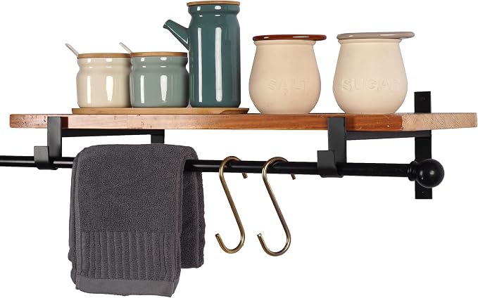 AddGrace Closet Rod Bracket Heavy Duty Shelf Brackets Black 6 Inch 2 Pack | Fit for Closet Wardrobe Laundry Room and Kitchen, with Hook, Store Above and Hang Below, Supports 66 lbs, Easy to Install