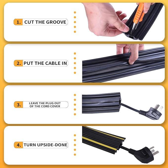6FT Floor Cord Cover-Cord Cover Floor,Power Cable Protector Soft Extension Floor Cable Cover to Organize and Protect Wire on Floor, Electrical Cord Covers for Floor (6ft)