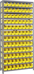 Quantum Storage Systems 1875-103YL Steel Shelving Unit with 4" Shelf Bins, 18" D x 36" W x 75" H, Yellow