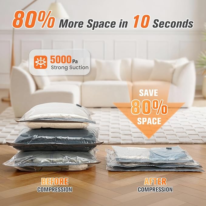 12 Pack Vacuum Storage Bags for Travel with Cordless Pump, Space Saver Bags for Clothes, Compression Packing Bags for Luggage, 12 Combo Size