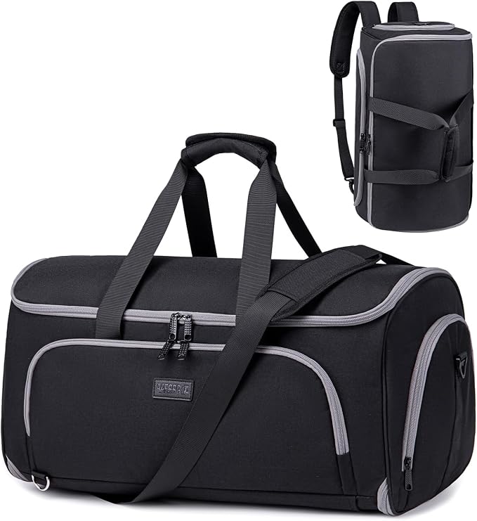 Vessgra Convertible Garment Bags for Travel, 4 in 1 Duffle Bag for Travel 58L Capacity Carry on Garment Bag with Shoes Compartment Travel Garment Bag with Shoulder Straps Suit Bag for Men Women,Black