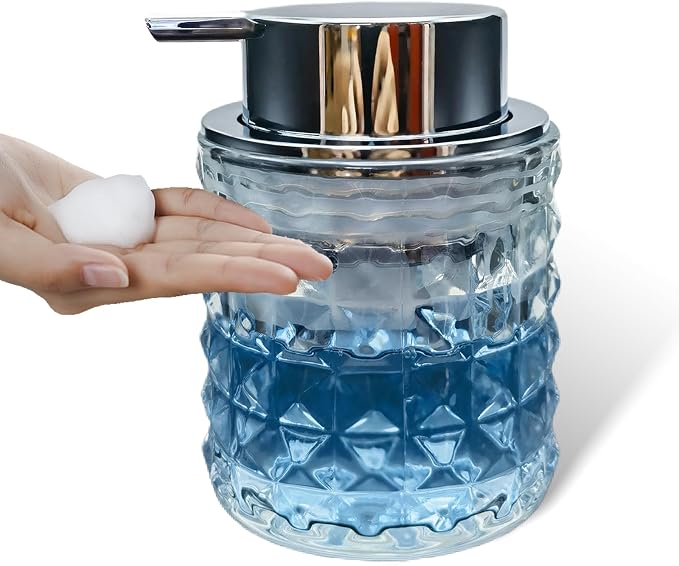 Glass Hand Foaming Soap Dispensers with Silver Pump Refillable Hand Soap Dispenser for Bathroom Kitchen (1Pack-D887)