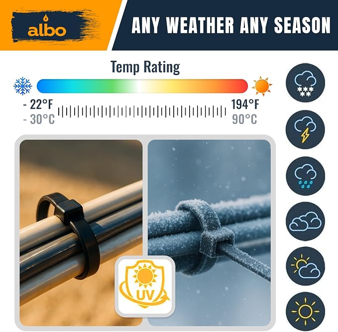 ALBO Zip Ties White 8 Inch 1000 Pack 40 lb, Long Plastic Cable Ties Thick 0.14 Inch Tie Wraps Heavy Duty UV Resistant Nylon Wire Ties for Indoor and Outdoor