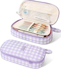 SUNEE Cute Pencil Case, Large Colored Pencil Pouch, Aesthetic Pen Bag with Zipper, Kawaii Stationery Storage and Organizer, School Supplies for Teen and Adult, Boys & Girls, Purple Checkered