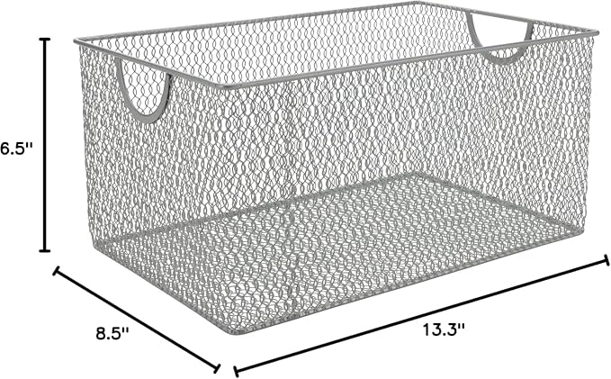 YBM HOME Household Wire Mesh Metal Steel Storage Basket Organizer, Open Bin Shelf Organizer for Kitchen, Cabinet, Pantry, Fruit and Vegetables (2-Pack, 13.3x8.5x6.5) 2321s-2