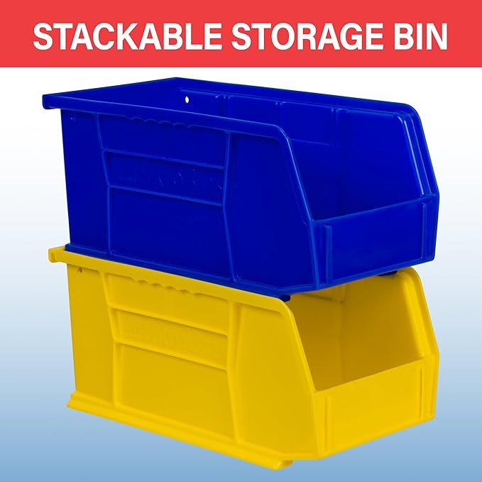 Akro-Mils 30230 AkroBins Plastic Storage Bins, Space-Saving Stackable Bins for Garage, Pantry, Craft Organization, 11" x 5" x 5", Yellow, 12-Pack
