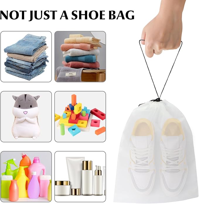 6 Pack Clear Drawstring Travel Shoe Bags, Large Size Transparent Storage Organizer for Men Women