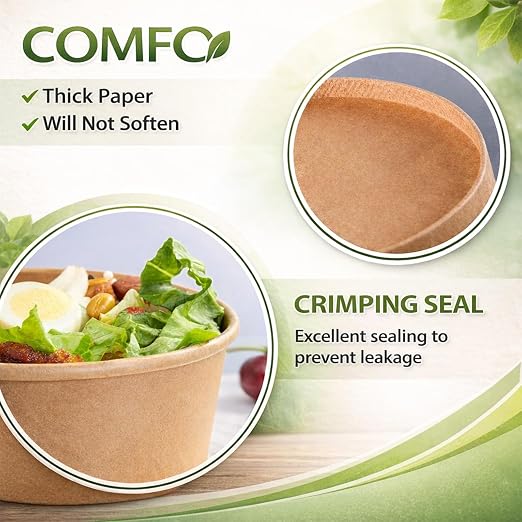 TOPtoper 50 Pack 35 Oz Large Paper Bowls with Lids, Heavy Duty Paper Bowls for Party, Disposable Bowls Bulk Leakproof and Microwave Safe for Hot/Cold Use (35 OZ)