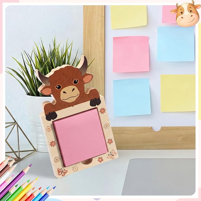 SiliFine Highland Cow Pop up Sticky Note Holder Wood Memo Pad Dispenser 3 x 3 in Sticky Notes Organizer Cute Self Stick Memo Pad Holder for Office Home Back to School Gift No Pads Included