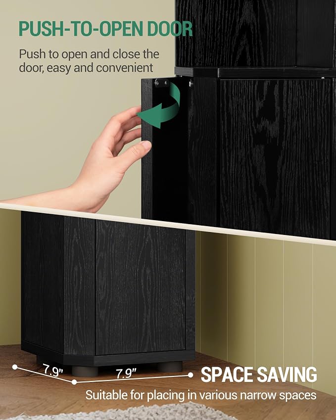 Hzuaneri Corner Cabinet, Small Bathroom Corner Cabinet with Doors | Narrow Storage Cabinets with Adjustable Shelves, Bathroom Organizers and Storage for Small Space, Black BC20004X