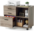 VINGLI 3 Drawer Wood Lateral File Cabinet with Adjustable Shelves & Locking Wheels, Printer Stand with Drawers for Letter Files, Sturdy File Cabinets for Home Office, Study & Business, Rustic Gray