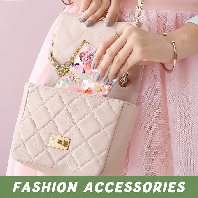 Aiawoxc Credit Card Holder for Women, Small RFID Wallet Slim Leather Card Organizer Case with Zipper Keychain, Watercolor Flower