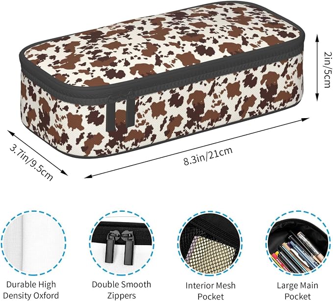Cow Print Large Pencil Case for Girls Boys, Pencil Pouch Pen Bag Kids Teen | Big Capacity with Flip Top Zipper Stationery Organizer Storage Back to School Supplies for School Office College Student