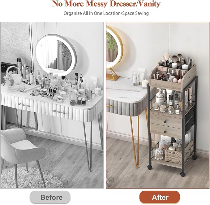 Makeup Organizer, Floor Skincare Organizers Make Up Organizers and Storage with Drawers, Vanity Organizer Cosmetics Display Cases Holder for Skin Care Nail Polish Perfume Black