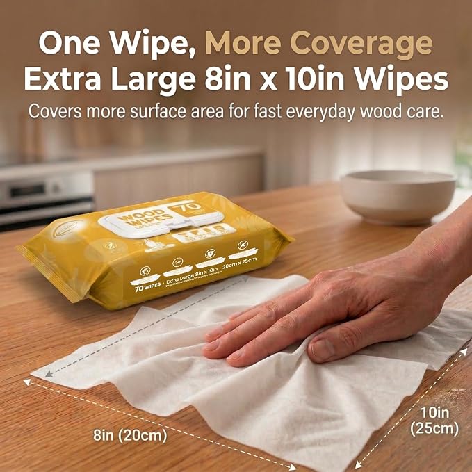 Air Jungles Wood Furniture Cleaner Wipes 70 Count (3 Packs), XL 8x10 Inch | Clean, Protect, Polish Wood Tables, Chairs, Cabinets, Desks, With Vitamin E Gentle For Skin, Lemon Scent